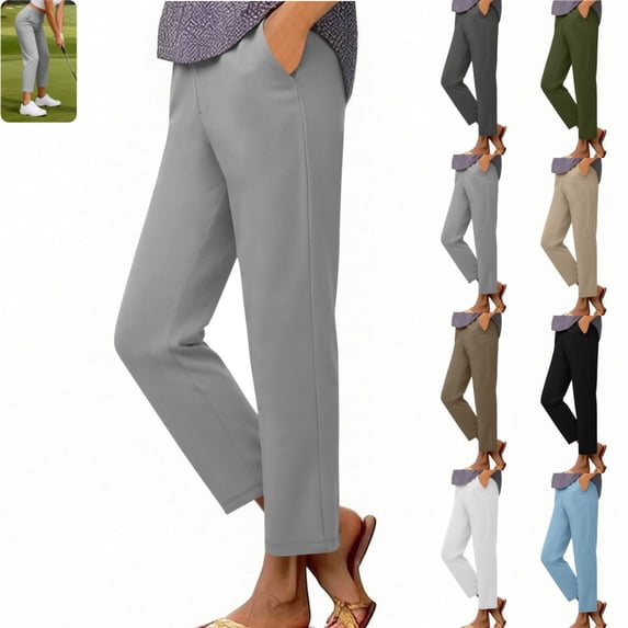 golf pants women Casual Comfortable Petite High Waisted Slacks Breathable Straight Leg Work Pants for Work Airport Gray L