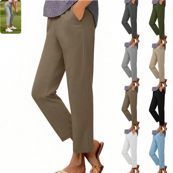 golf pants women Casual Comfortable Petite High Waisted Slacks Breathable Straight Leg Work Pants for Work Airport Khaki XL