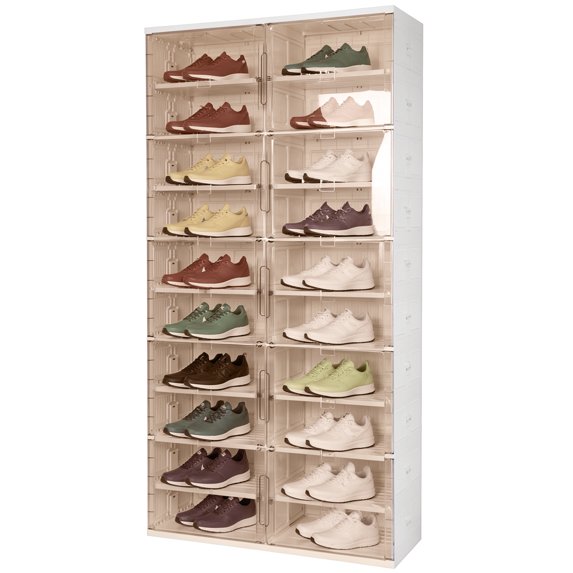 golytefs 10 Tiers 40 Pairs Foldable Shoe Rack Organizer Plastic Shoe Cabinet (White)