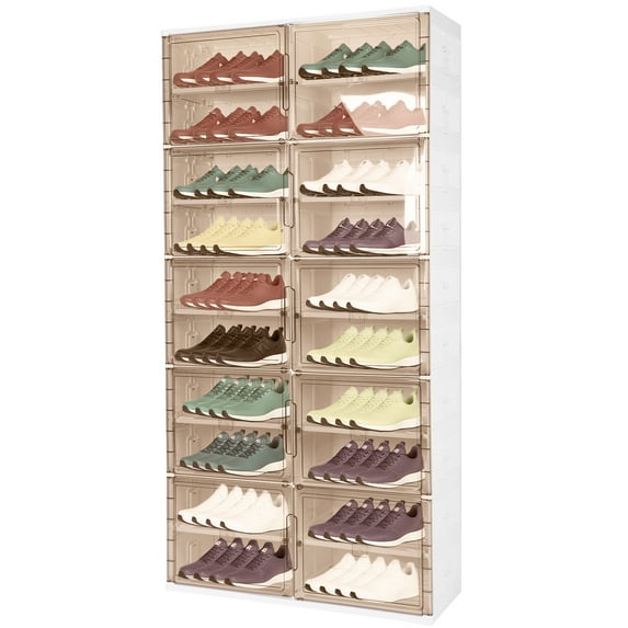 golytefs 10 Tiers 40 Pairs Foldable Shoe Rack Organizer with Magnetic Clear Door Plastic Shoe Cabinet Shoe Organizer for Entryway Living Room
