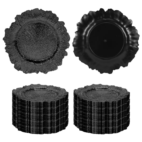 golytefs 100PCS Charger Plates Reusable Ruffled Plastic Plate 12In Dinner Plate (Black)