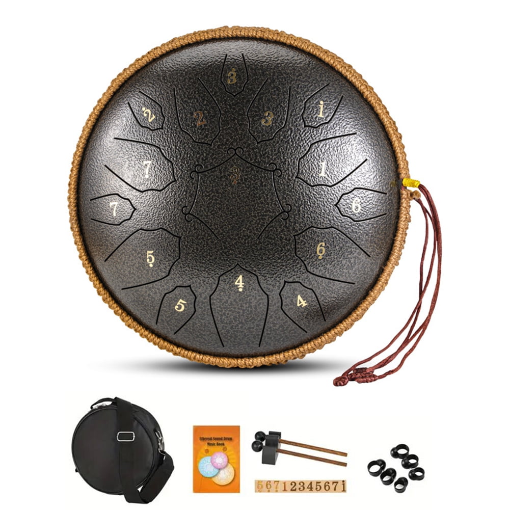 golytefs 12 Inch Percussion Musical Instrument with Handbag Drumsticks 15 Notes D Major Large Ethereal Drum Yoga Sound Healing Child Beginner Hand Drum