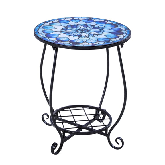 golytefs 14 Inch Round Metal End Table Storage Shelf for Home Patio Garden (Sky Blue)