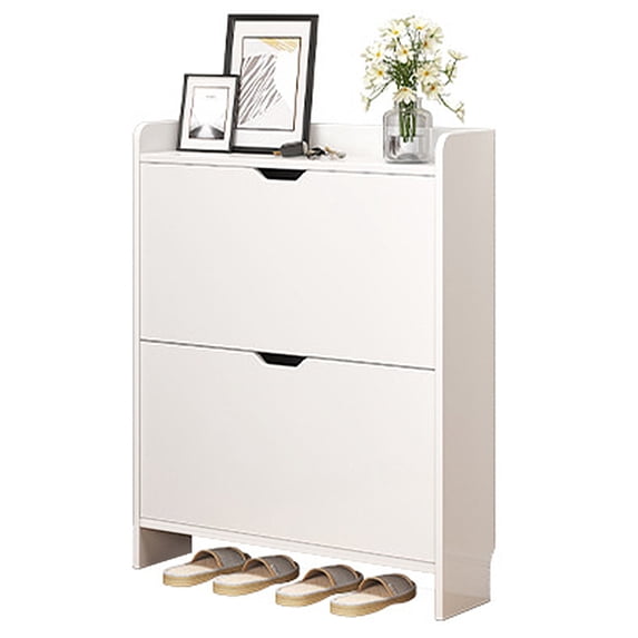 golytefs 2-Tier Wooden Shoe Organizer Cabinet with Flip Drawers Narrow Shoe Storage Cabinet Space Saving Free-standing Shoe Cabinet for Bedroom Living Room