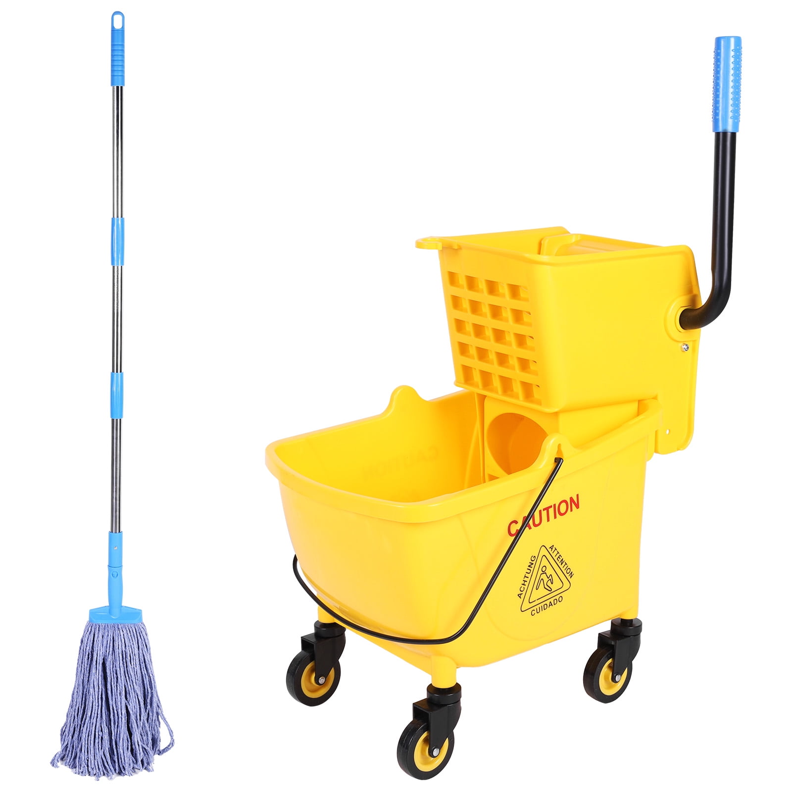 golytefs 24L Mop Water Squeezer with Wheels Plastic Bucket Mop Wringer for Hotel Cleaning