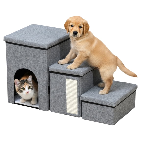 golytefs 3 Levels Step Pet Climbing Ladder Multifunctional Cat Bed Stairway Storage Box