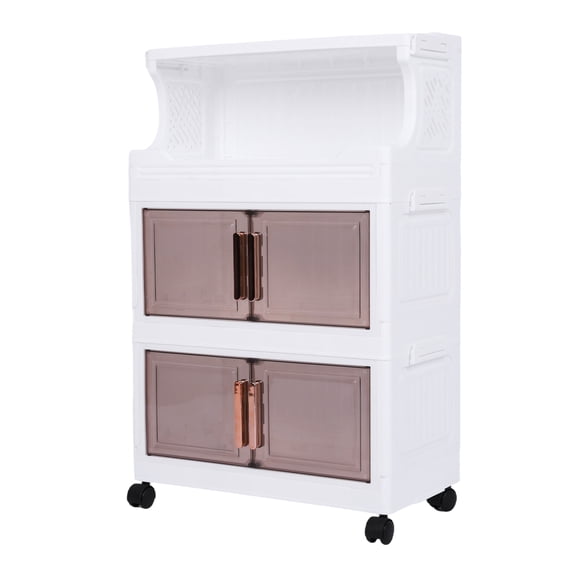 golytefs 3 Tier Stackable Plastic Storage Bins with Doors And Wheels 42cm Large Capacity Foldable Plastic Storage Container for Kitchen Office And Living Room (64cm Tall)