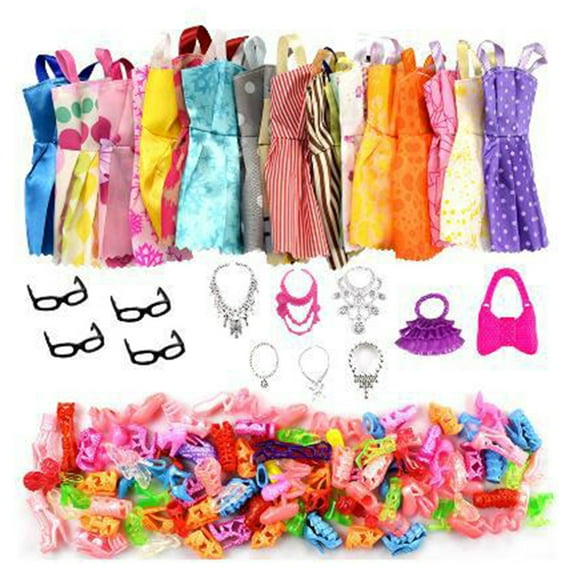 golytefs 32pcs Doll Accessories Cute Dress Necklaces Handbag Highheels Clothes Glasses