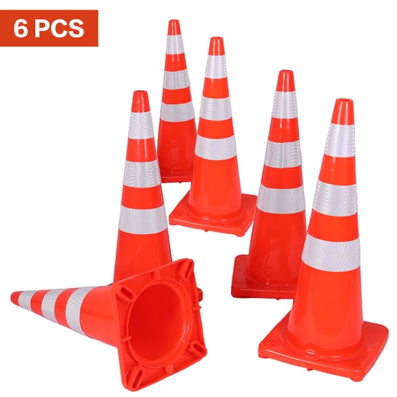 golytefs 35 Inch 6 Pack Traffic Safety Cones with Reflective Collars Construction Cones