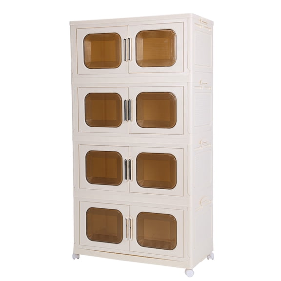 golytefs 4 Pack Stackable Storage Container with Wheels And Magnetic Doors Collapsible Storage Cabinet Wardrobe Organizer And Pantry for Home And Office