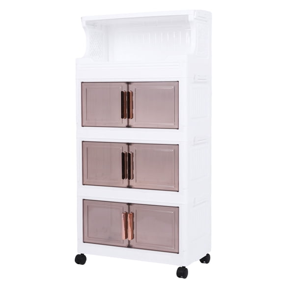 golytefs 4 Tier Stackable Plastic Storage Bins with Doors And Wheels 42cm Large Capacity Foldable Plastic Storage Container for Kitchen Office And Living Room (85cm Tall)
