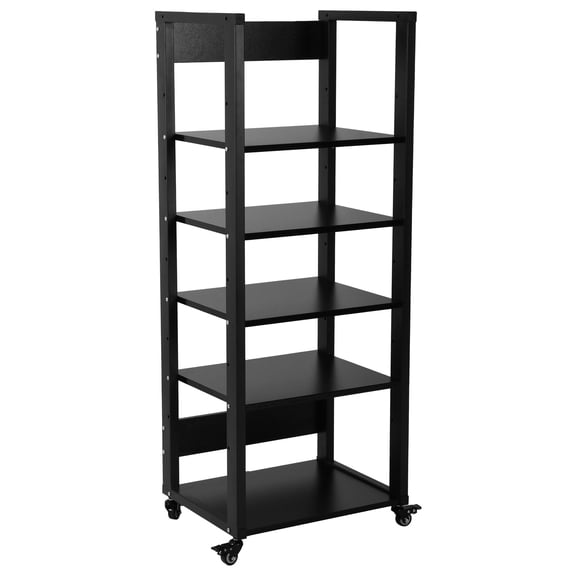 golytefs 5-Tier Av Media Stand Adjustable Shelves Media Audio Tower Cabinet (All Black)