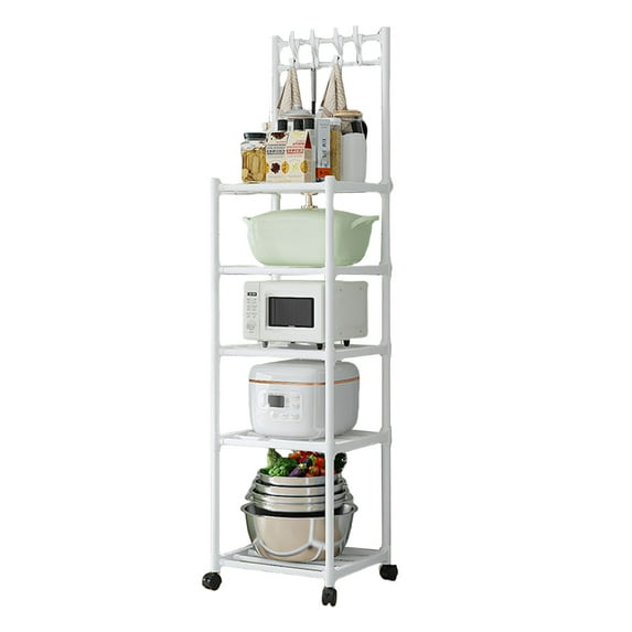 golytefs 5 Tier Storage Shelves W/rolling Wheels Shelving Unit for Kitchen Garage(white)
