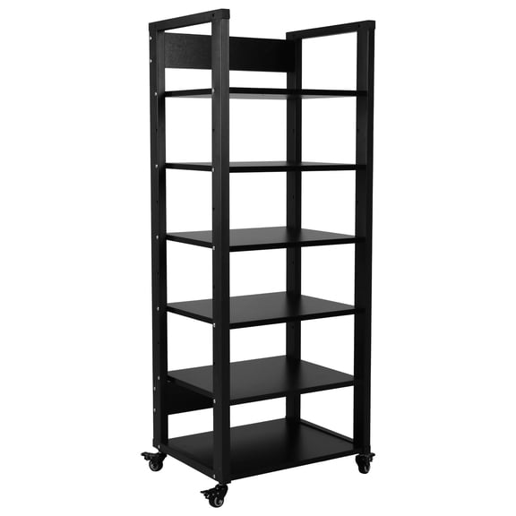 golytefs 6-Tier Av Media Stand Adjustable Shelves Media Audio Tower Cabinet (All Black)
