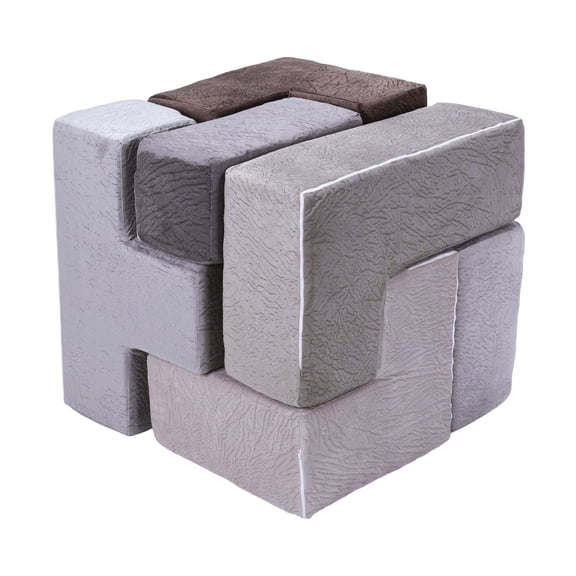 golytefs 7Pcs Brainy Building Blocks Convertible Modular Sofa Sponge Puzzle Chair (Grey)