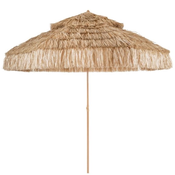 golytefs 9ft 2-Tier Hawaiian Beach Umbrella with 8 Ribs Uv Protection Thatched Beach Umbrella for Garden Courtyard Lawn