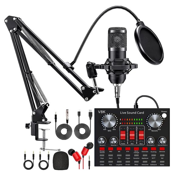 golytefs All-in-one Recording Studio Package Audio Mixer Hanging Condenser Microphone Kit