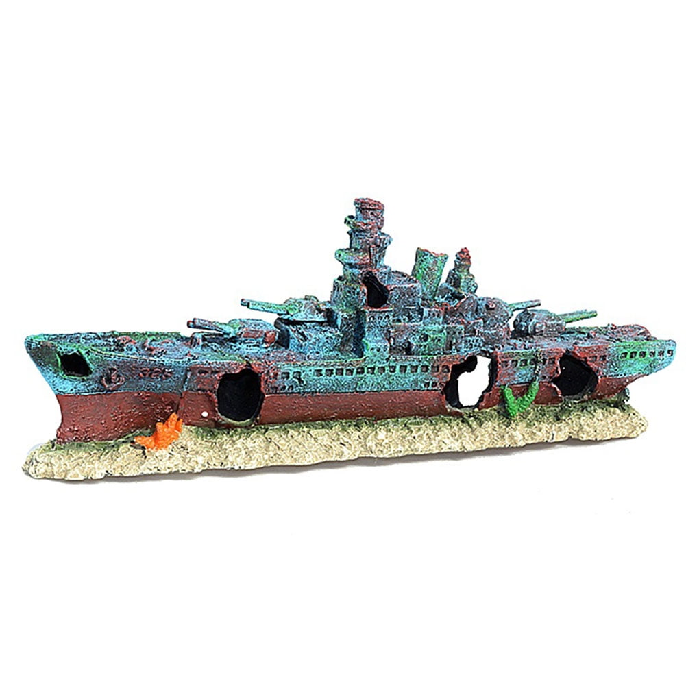 golytefs Aquarium Resin Sunken Pirate Ship Multifunction Creative Warship Wreckage Reusable Shipwreck Decorations for Fish Tank Cave Decor Accessories