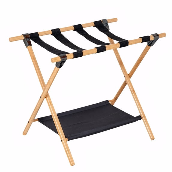 golytefs Bamboo Luggage Rack Foldable Suitcase Stand with Nylon Straps Suitcase Holder
