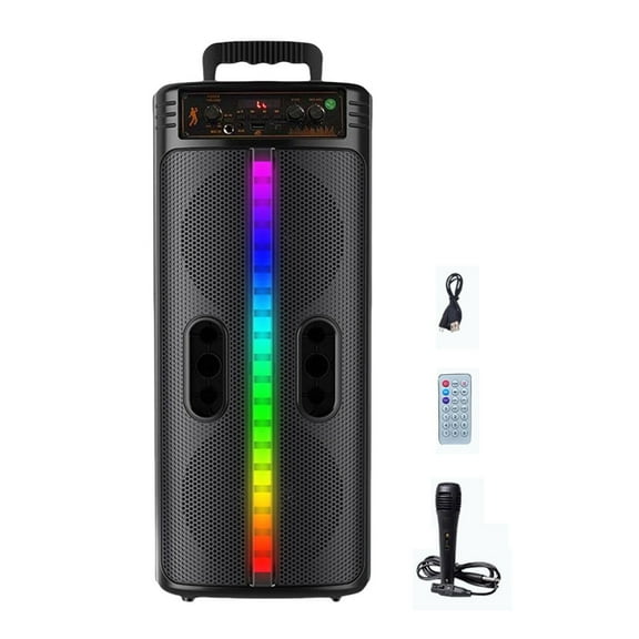 golytefs Bluetooth-compatible Speaker Wireless Portable Speaker with Remote Control & Microphone Double Subwoofer Stereo Sound System Speaker Fm Radio Colorful Lights for Outdoor Home Party Travel