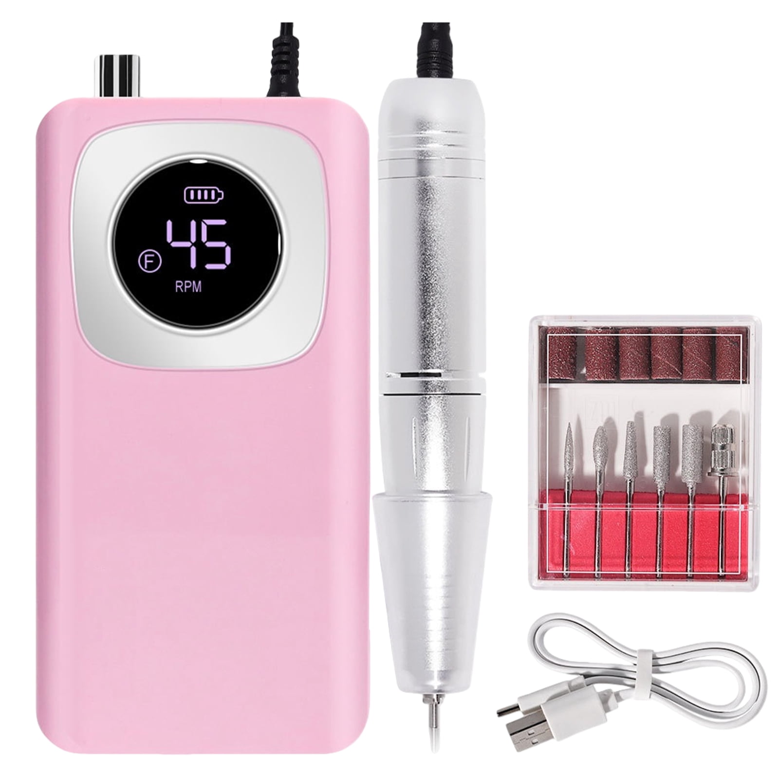 golytefs Electric Nail Drill 45000RPM Rechargeable Cordless E-file with Bits Kit Portable Nail File for Acrylic Gel Polishing Removing (Pink)