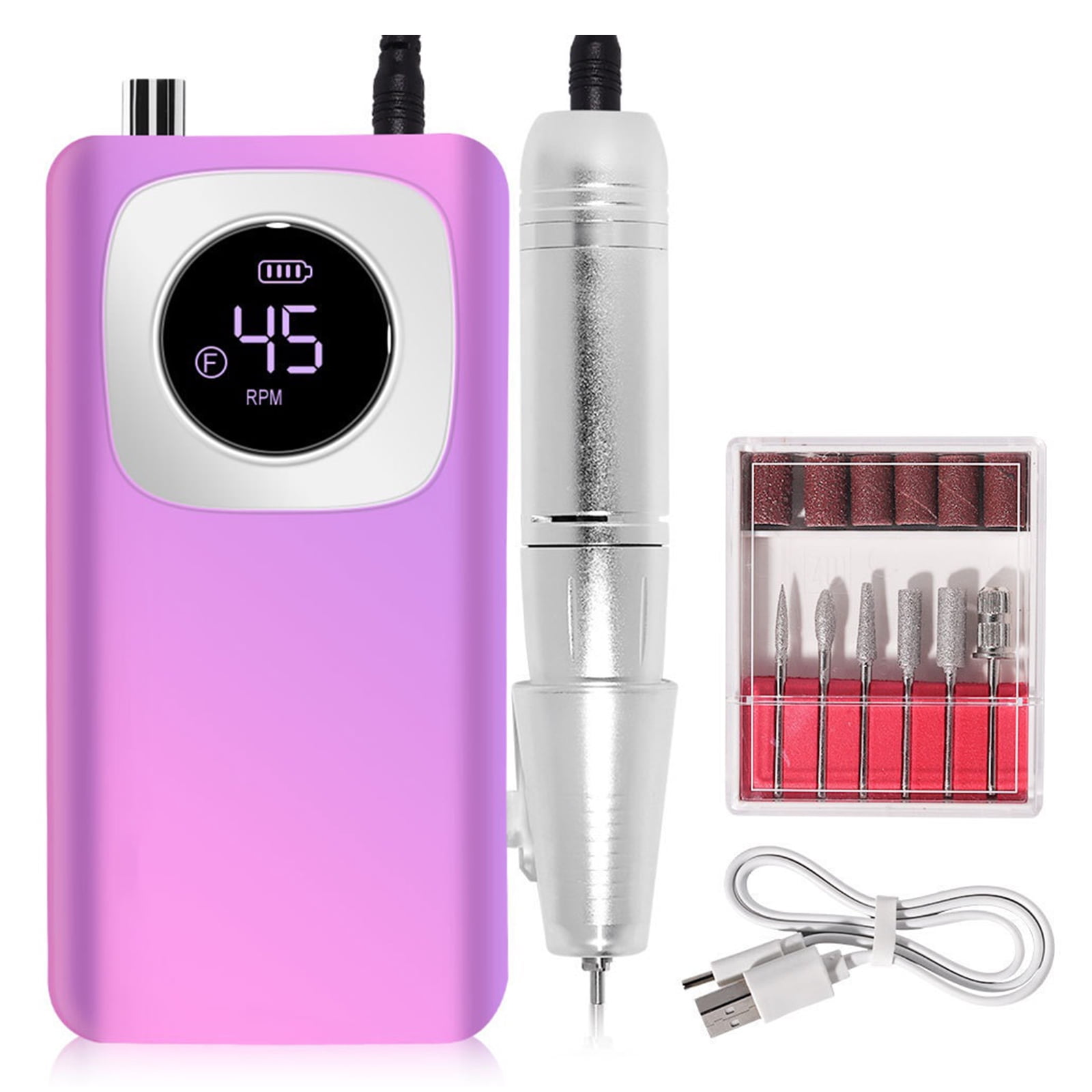 golytefs Electric Nail Drill 45000RPM Rechargeable Cordless E-file with Bits Kit Portable Nail File for Acrylic Gel Polishing Removing (Purple)