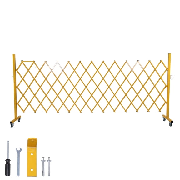 golytefs Expandable Industrial Metal Barricade with Casters Portable Free Standing Safety Barrier 0-180 Degree Rotating Folding Safety Gate Railing for Garage Home School (Yellow 61 In-11 Feet H-l)
