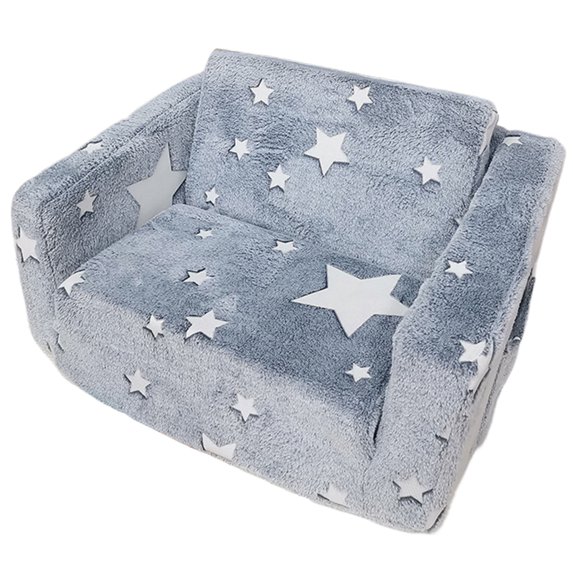 golytefs Glow in The Dark Extra Soft Open Couch Toddler Play Couch Fold Out Glow in Dark Convertible Plush Foam Chair Star Glow in The Dark Toddler Couch for Playroom Bedroom