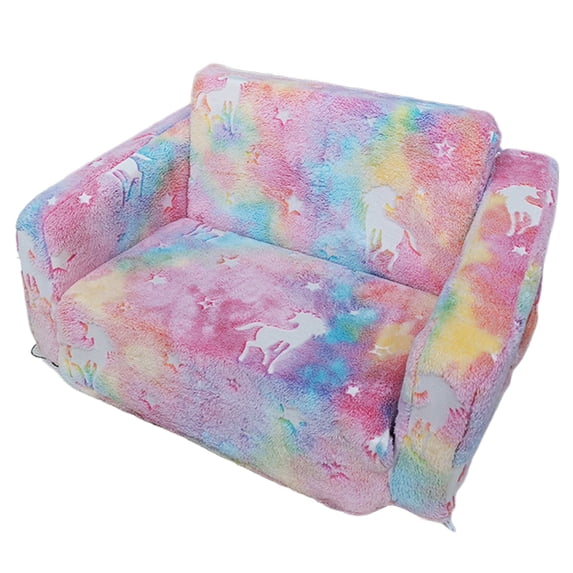 golytefs Glow in The Dark Extra Soft Open Couch Toddler Play Couch Fold Out Glow in Dark Convertible Plush Foam Chair Star Glow in The Dark Toddler Couch for Playroom Bedroom