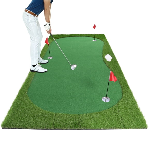 golytefs Golf Putting Training Mat Artificial Turf Putting Green Mat with Movable Cup/slope Pad 3mx1.5m with Ball Tray for Putting Practice Indoor Outdoor