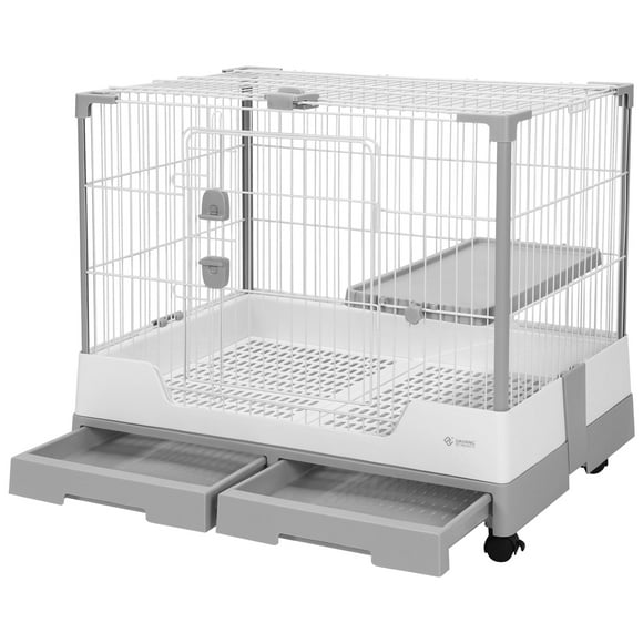 golytefs Gravity Lock Rabbit Cage with Pull Out Tray Wheeled Bunny Hutch Cage (Grey)