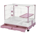 thumbnail image 1 of golytefs Gravity Lock Rabbit Cage with Pull Out Tray Wheeled Bunny Hutch Cage (Pink), 1 of 9