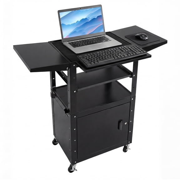 golytefs Mobile Audiovisual Presentation Cartridge with Keyboard Tray, Height Adjustable, 110 lbs Load Capacity, Suitable for Multimedia Equipment, Screens, Projectors, Laptops
