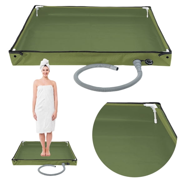 golytefs Portable Shower Pan with Drain Hose Foldable Shower Base for Camping (Green)
