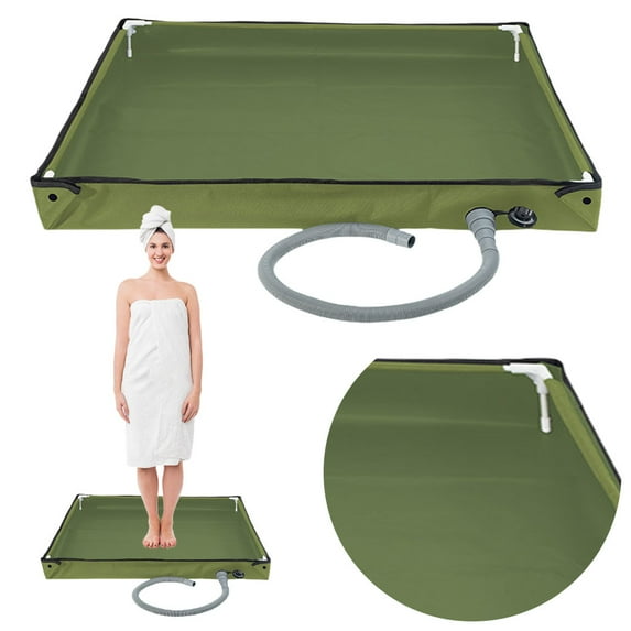 golytefs Portable Shower Pan with Drain Hose Foldable Shower Base for Camping (Green)