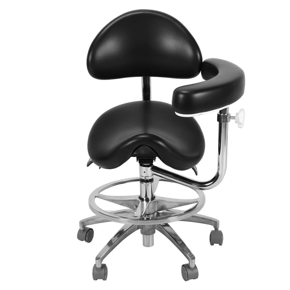 golytefs Saddle Stool Chair with Armrest & Wheels Pu Leather Assistant Doctor Stool with Back Support for Dentals Hygienists Office Pharmacy Clinic Use