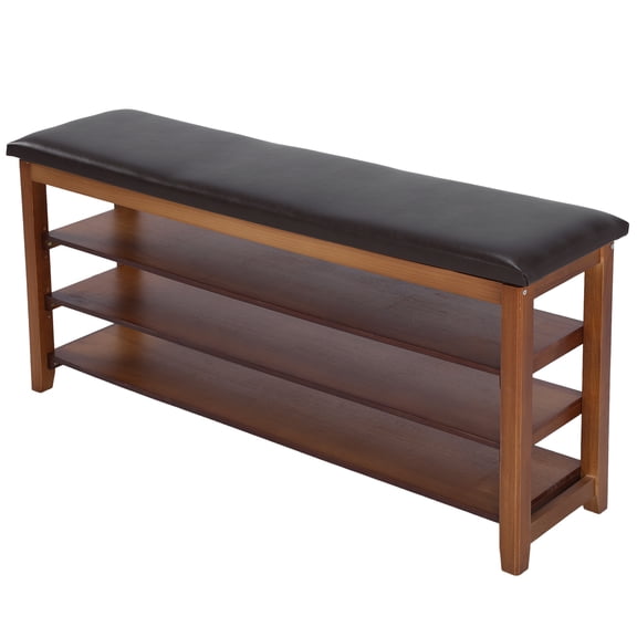 golytefs Shoe Rack with Pu Leather Cushion 3-Tiers Shoe Bench Height Adjustable Bench with Storage Ideal for Front Doors Entrances Hallway Mudroom