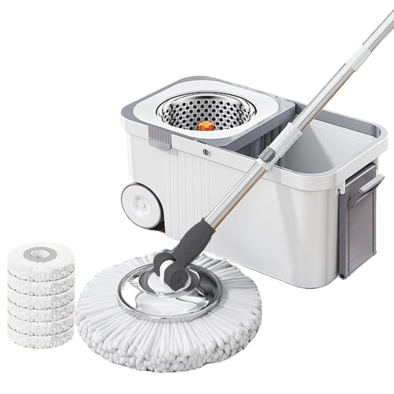 golytefs Spin Mop And Bucket Set with 6 Replacement Refills Rotary Mop Set (White)