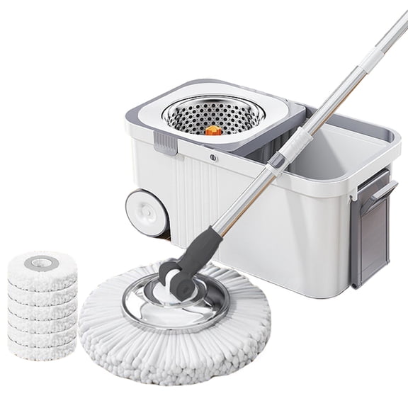 golytefs Spin Mop And Bucket Set with 6 Replacement Refills Rotary Mop Set (White)