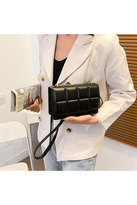 Women Chocolate Square Pu Leather Flap Shoulder Bags Flap Handbags (Black)