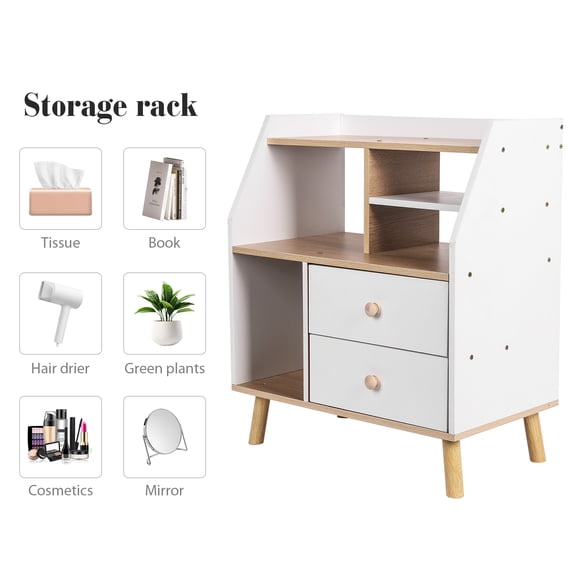 golytefs Wooden Modern Bedside Table Simple Bedside Storage Locker for Living Room Office