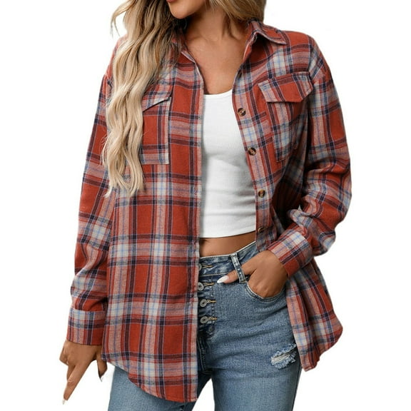 gong Plaid Flannel Shirts for Women Casual Loose Long Sleeve Shacket Jacket Womens Plaid Button Down Shirt Top Womens Fall Fashion 2025