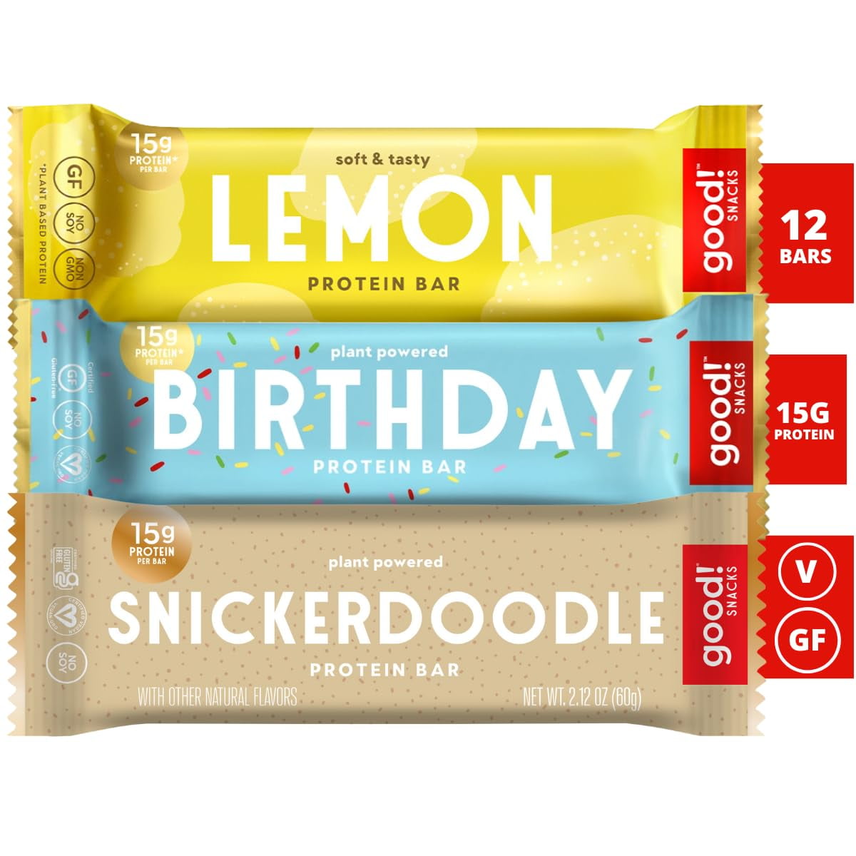 good! Snacks Vegan 3 OIF8 Flavor Variety Pack Protein Bars Gluten