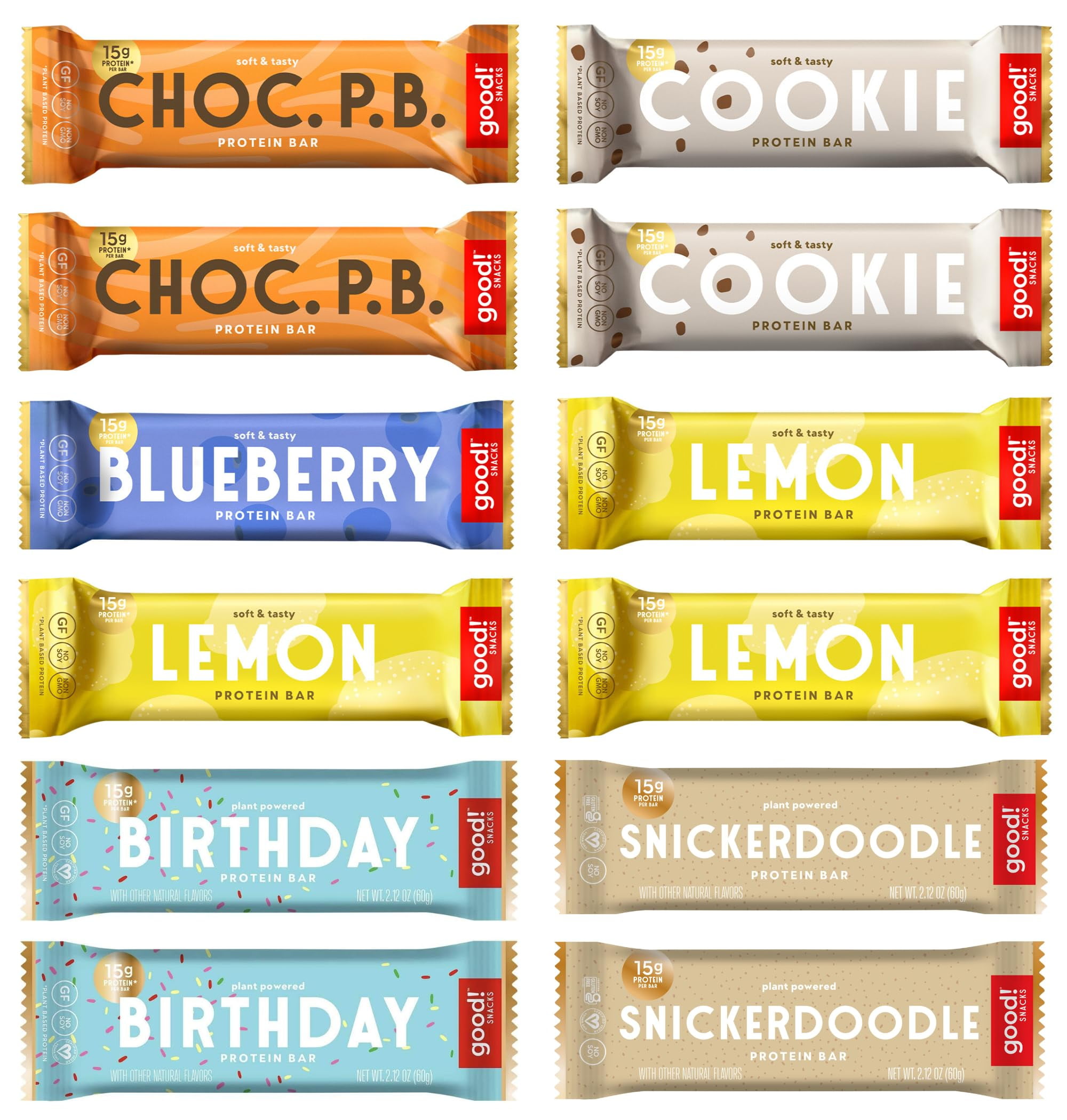 good! Snacks Vegan 6 YPF5 Flavor Pack Protein Bars GlutenFree, Plant