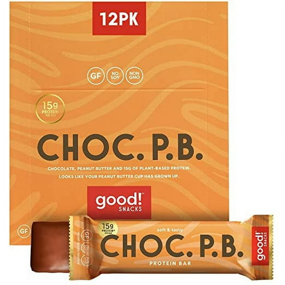 good! Snacks Vegan Protein Bars, Chocolate Peanut Butter Bar, Gluten-Free, Plant-Based, Low Sugar, High Protein 15g Meal Replacement Bar, Kosher, Soy Free, Non Dairy, Non GMO, Vegetarian (12 Bars)