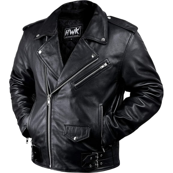 good fortune Brando Leather Motorcycle Jacket for Men, Genuine Black Leather Jacket with Removable CE Armor for Motorbike Riding
