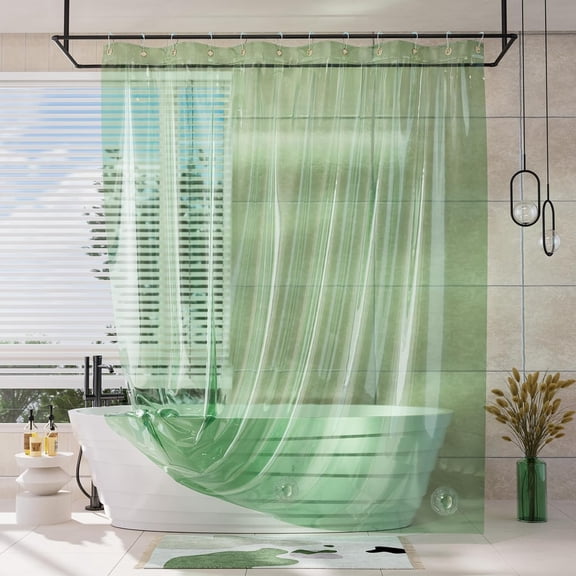 good fortune Heavy Duty Shower Curtain and Liner 2-in-1, 100% EVA Luxury Soft Clear Mint Green Shower Curtain Liner,72x72 Plastic Weighted Shower Curtain, 12 Rustproof Grommets & 3 Heavyweight Stones