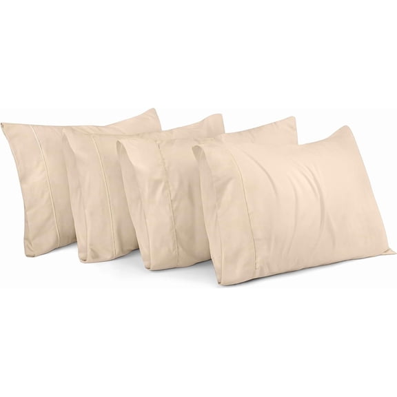good fortune Queen Pillow Cases - 4 Pack - Envelope Closure - Soft Brushed Microfiber Fabric - Shrinkage and Fade Resistant Pillow Covers Queen Size 20 X 30 Inches (Queen, Beige)