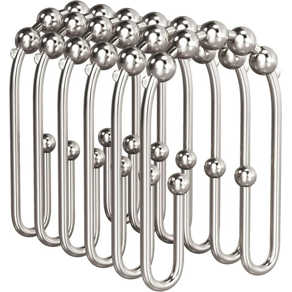 good fortune Shower Curtain Hooks, Metal Shower Curtain Rings Rust Proof, Double Sided Shower Curtain Hooks for Shower Curtain Liner Smooth Brushed Nickel Shower Hook Rings for Bathroom, Set of 12