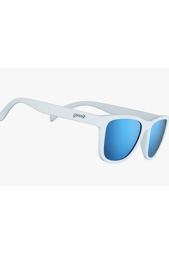 Iced By Yetis Polarized Sunglasses, Medium Sized (OG), White Solid Frame with Blue Mirrored Reflective Lens, UV400 Protection, No Slip, No Bounce
